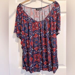 a.n.a ❤️💙 Red & Blue Blouse with Short Flutter Sleeves